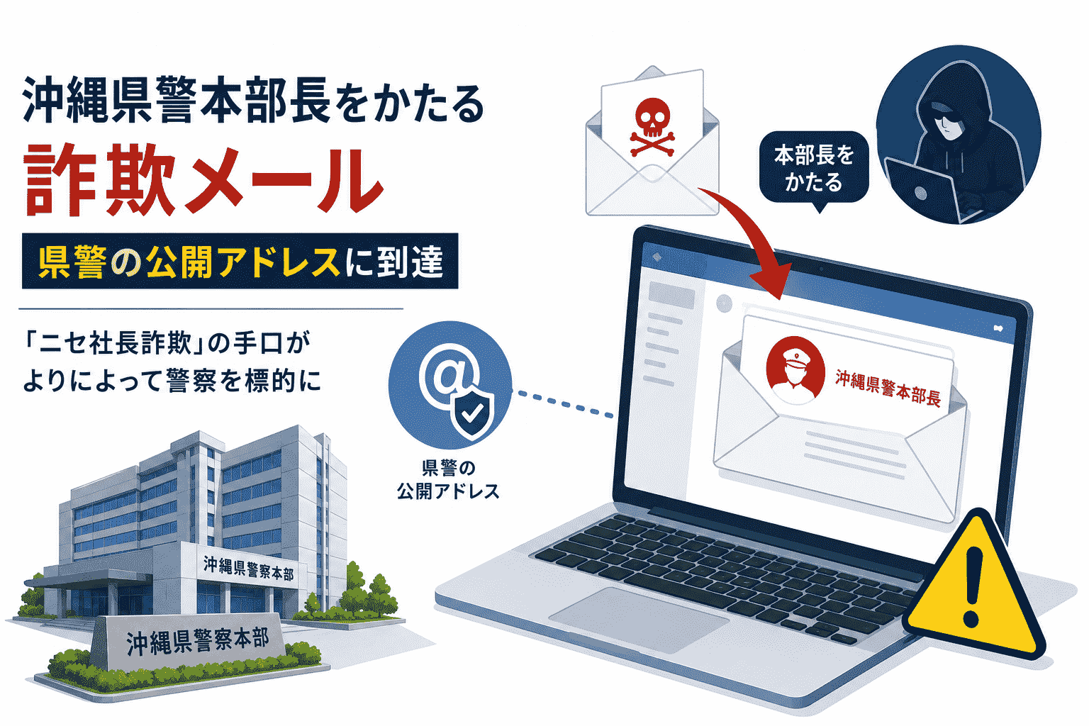 沖縄県警本部長をかたる詐欺メール、県警の公開アドレスに到達-ニセ社長詐欺の手口が警察を標的に