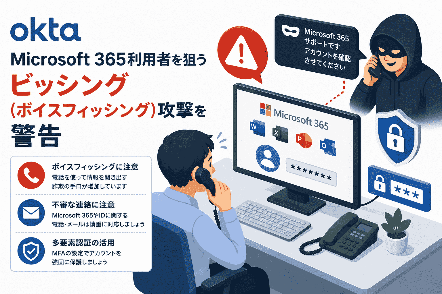 Okta、Microsoft 365利用者を狙うビッシング(ボイスフィッシング)攻撃を警告