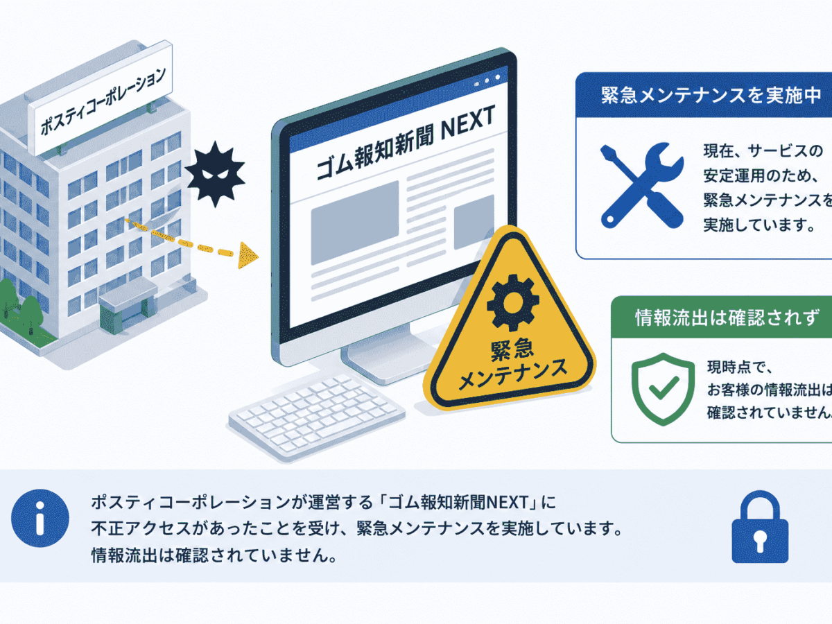 ポスティコーポレーション、ゴム報知新聞NEXTへの不正アクセスで緊急