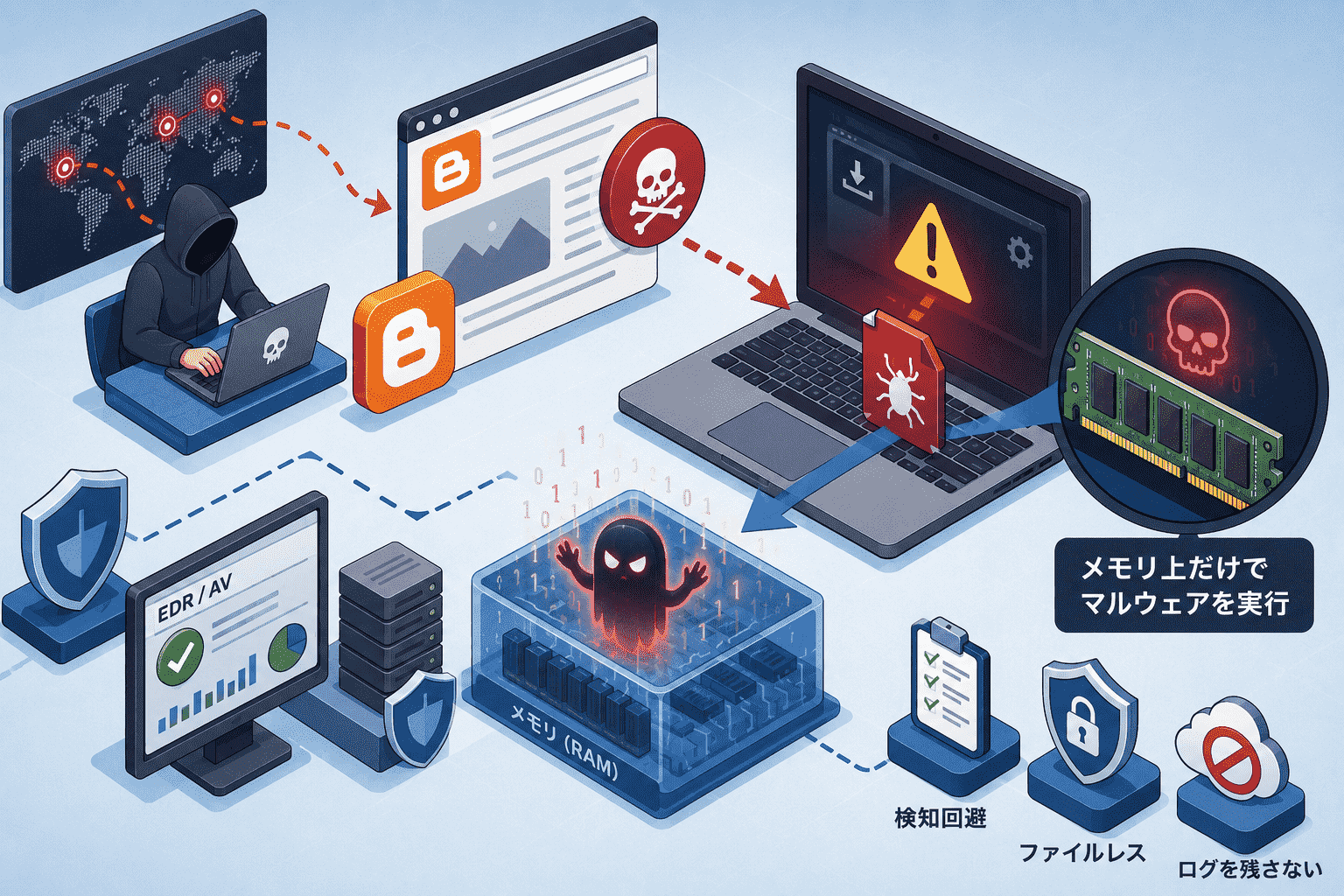 PureLogsの新たな配布手口VEIL#DROP、Google Blogspotを悪用しメモリ上だけでマルウェアを実行