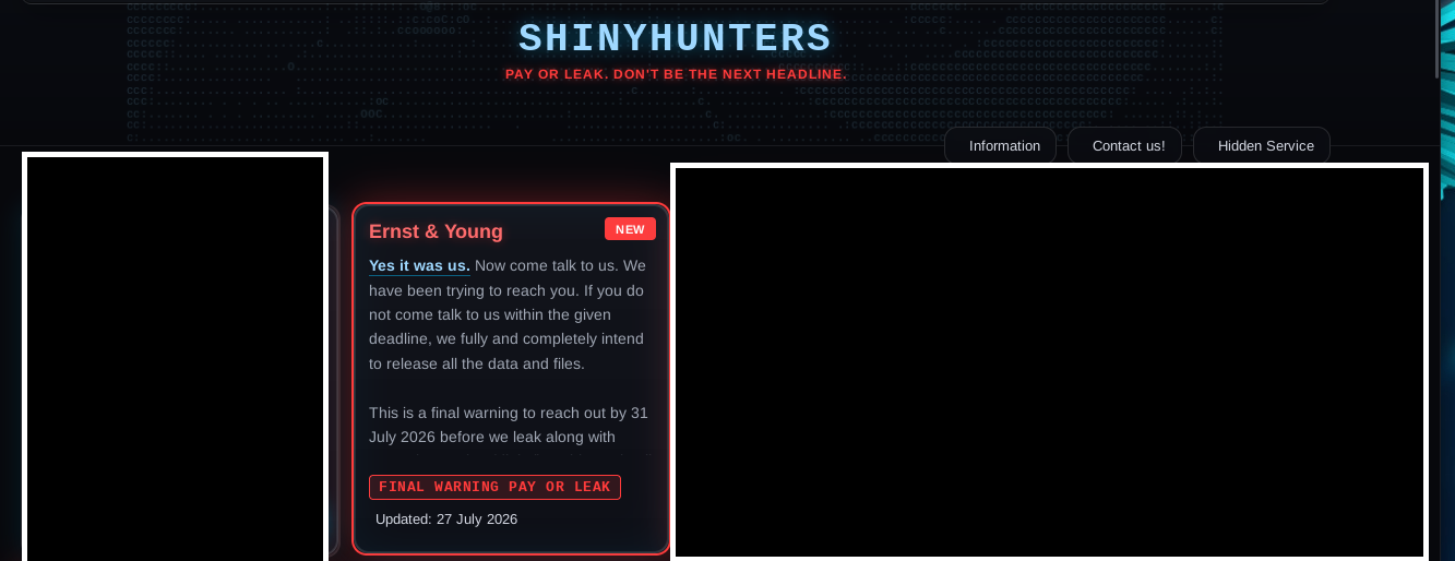 ShinyHuntersがアーンスト・アンド・ヤング(EY)へのサイバー攻撃を主張