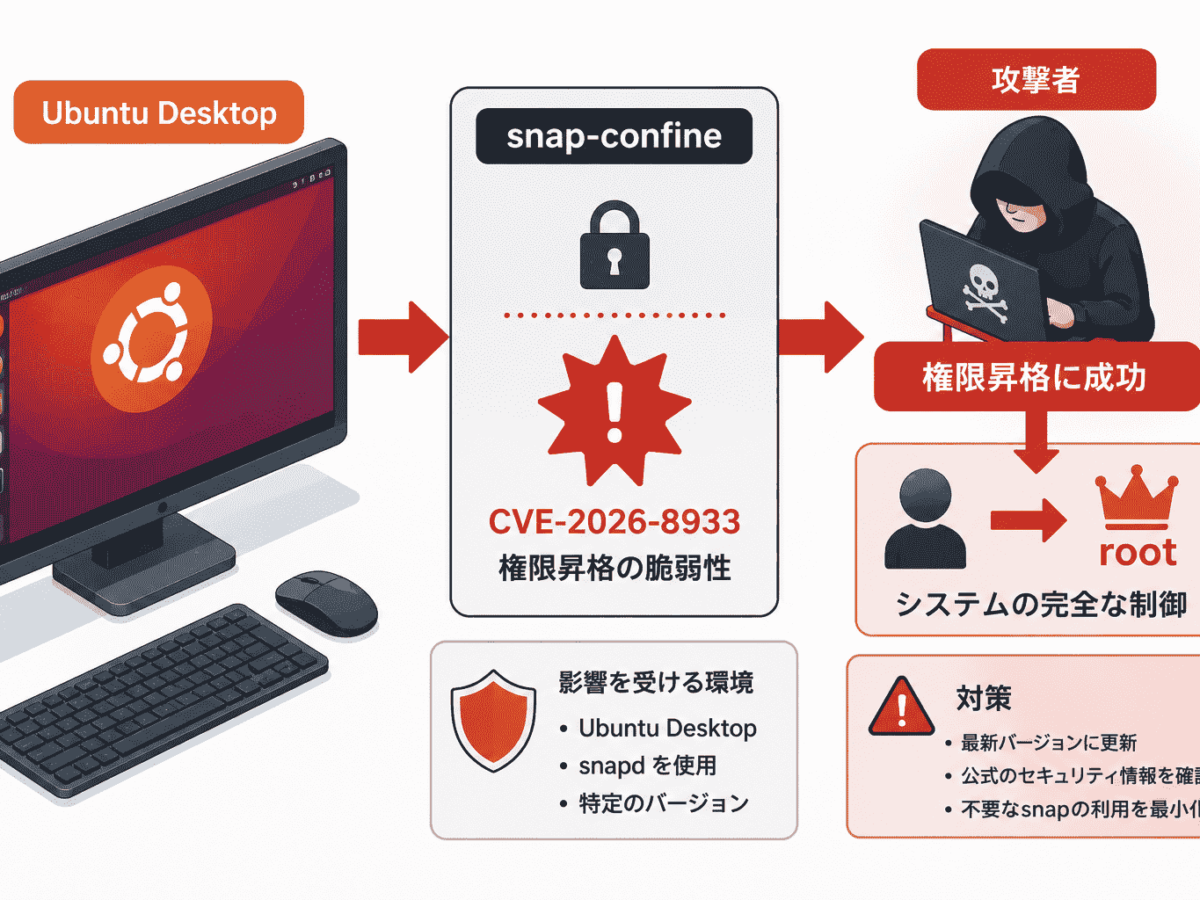 Ubuntu Desktopのsnap-confine に権限昇格の脆弱性CVE-2026-8933