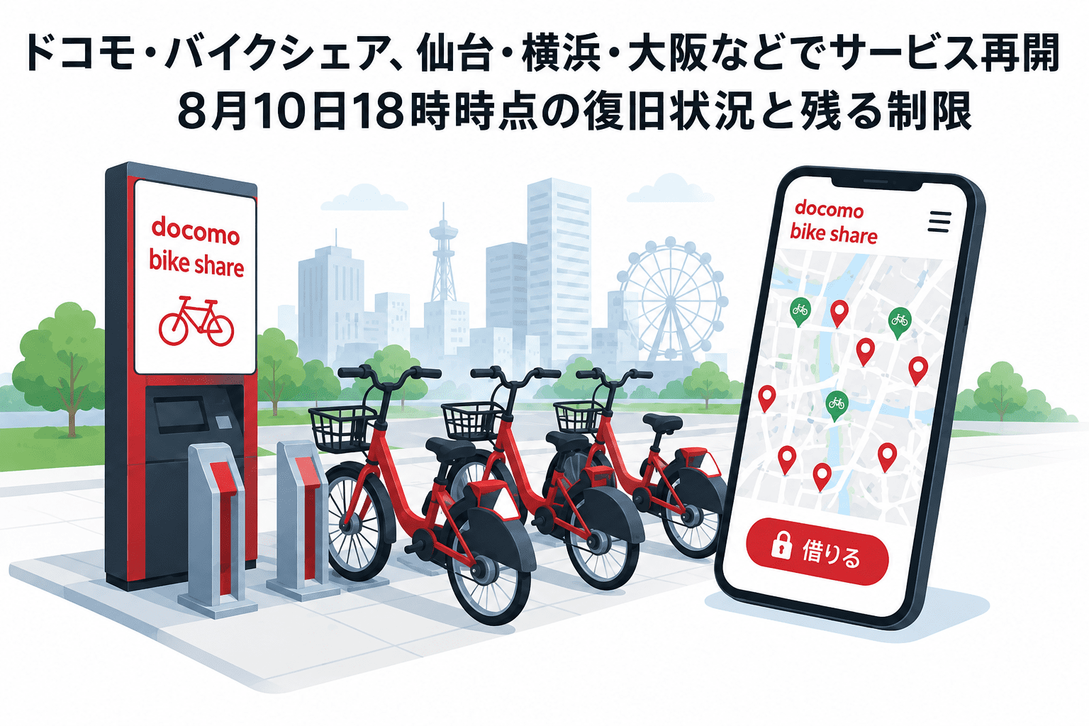 ドコモ・バイクシェア、仙台・横浜・大阪などでサービス再開 8月10日18時時点の復旧状況と残る制限