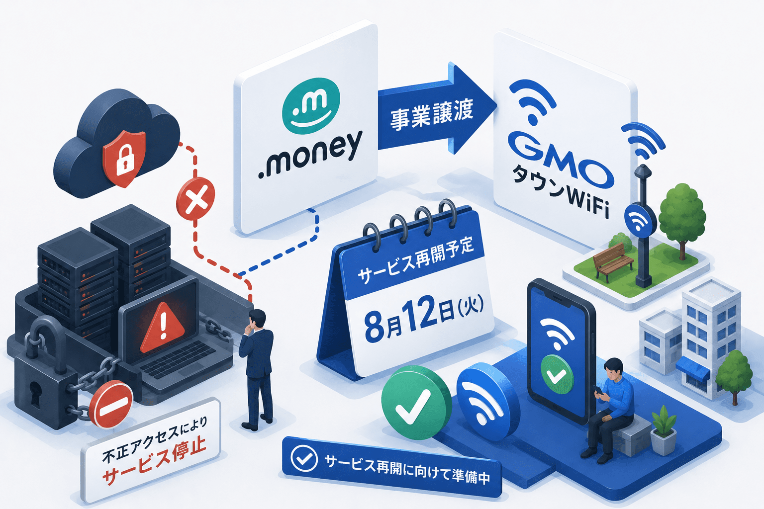 ドットマネー、GMOタウンWiFiへ事業譲渡　不正アクセスによる停止から8月12日にサービス再開予定