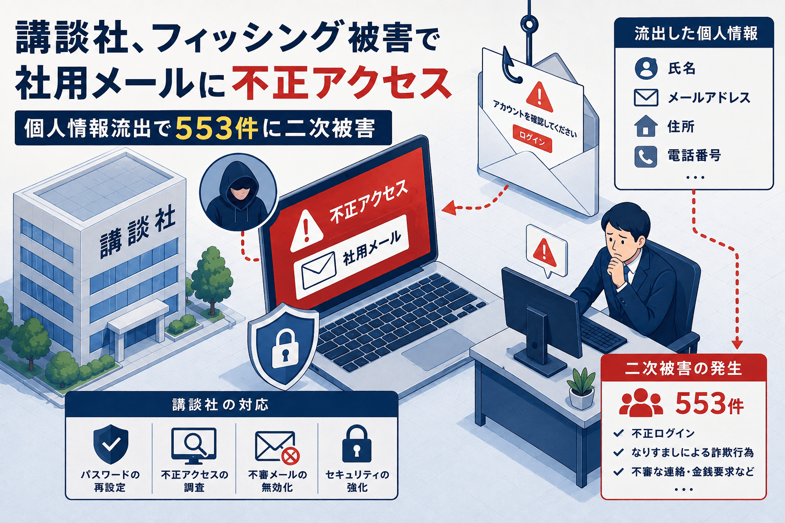 講談社、フィッシング 被害で社用メールに不正アクセス 個人情報流出で553件に二次被害