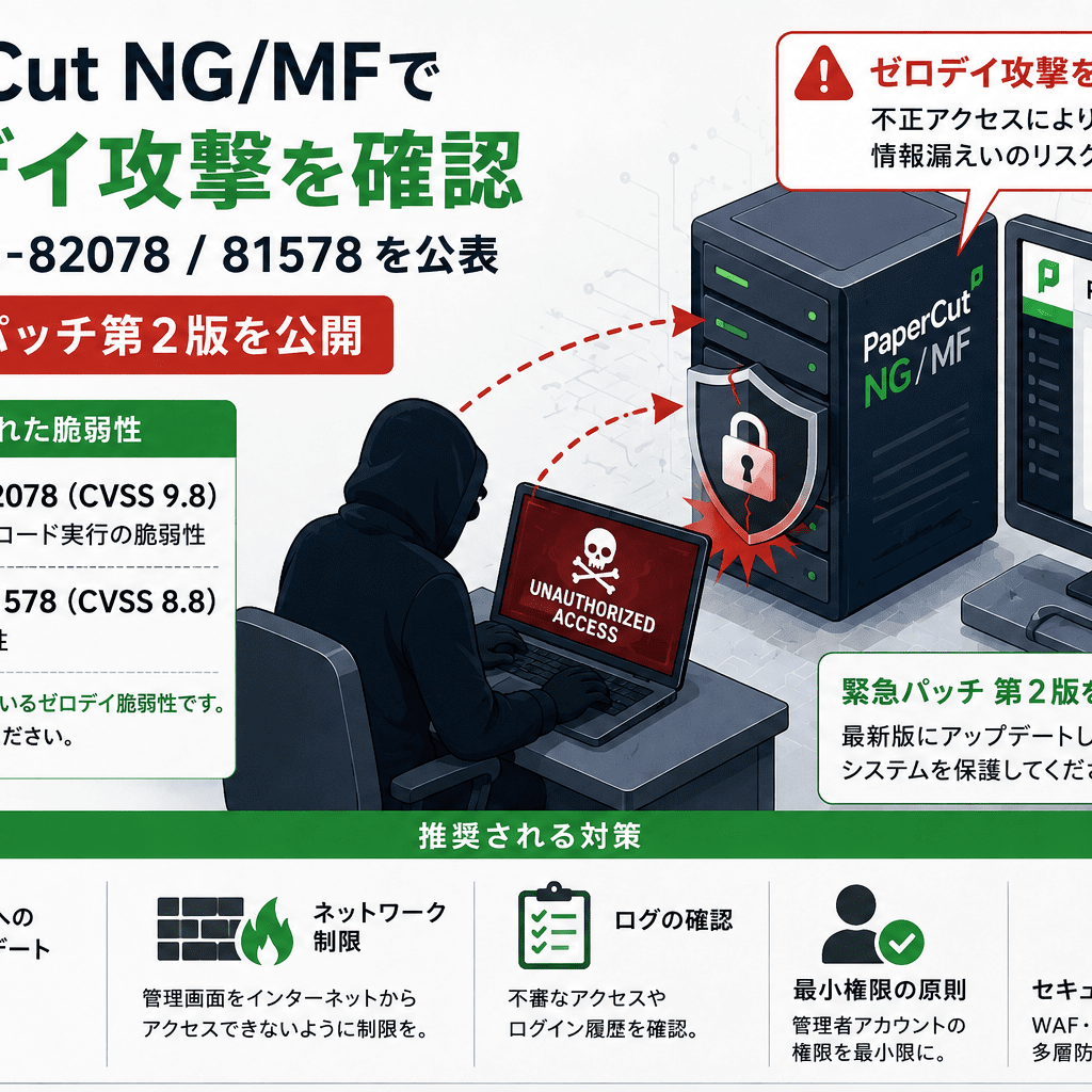 PaperCut NG/MFでゼロデイ攻撃を確認 CVE-2026-82078/81578を公表
