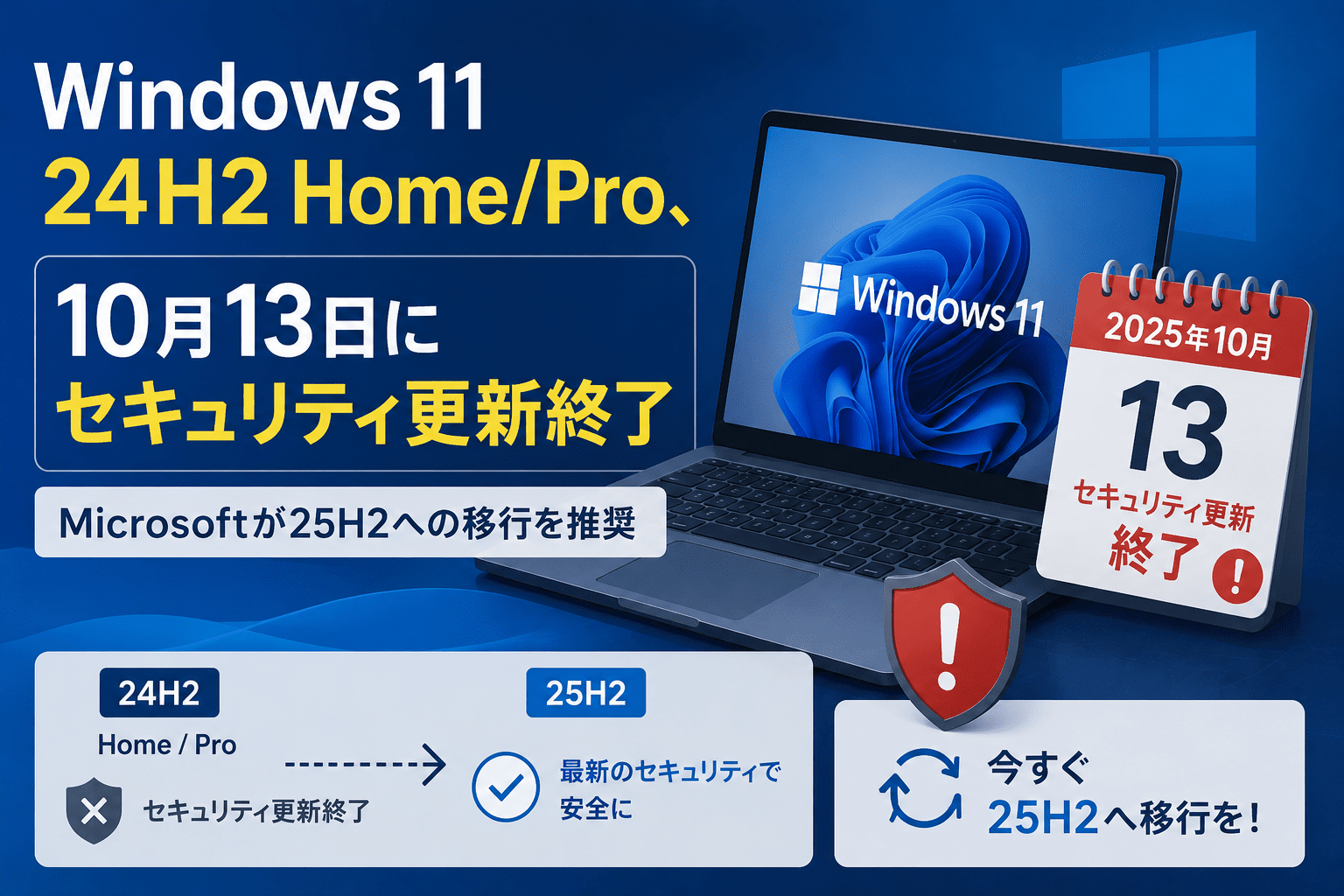 Windows 11 24H2 Home/Pro、10月13日にセキュリティ更新終了　Microsoftが25H2への移行を推奨