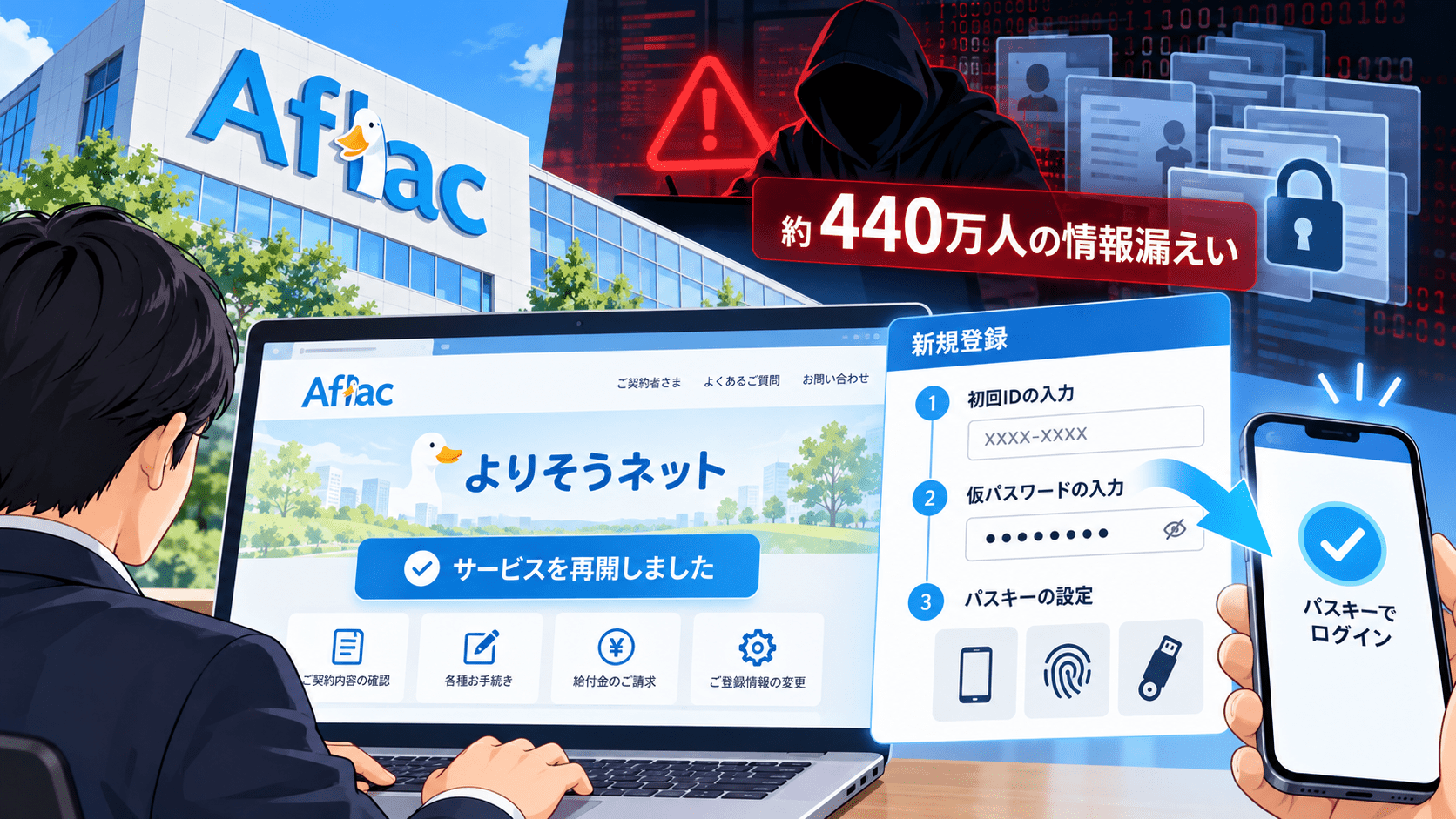 アフラック「よりそうネット」を再開-サイバー攻撃で約440万人の情報漏えい後、初回登録を変更・パスキー必須化へ