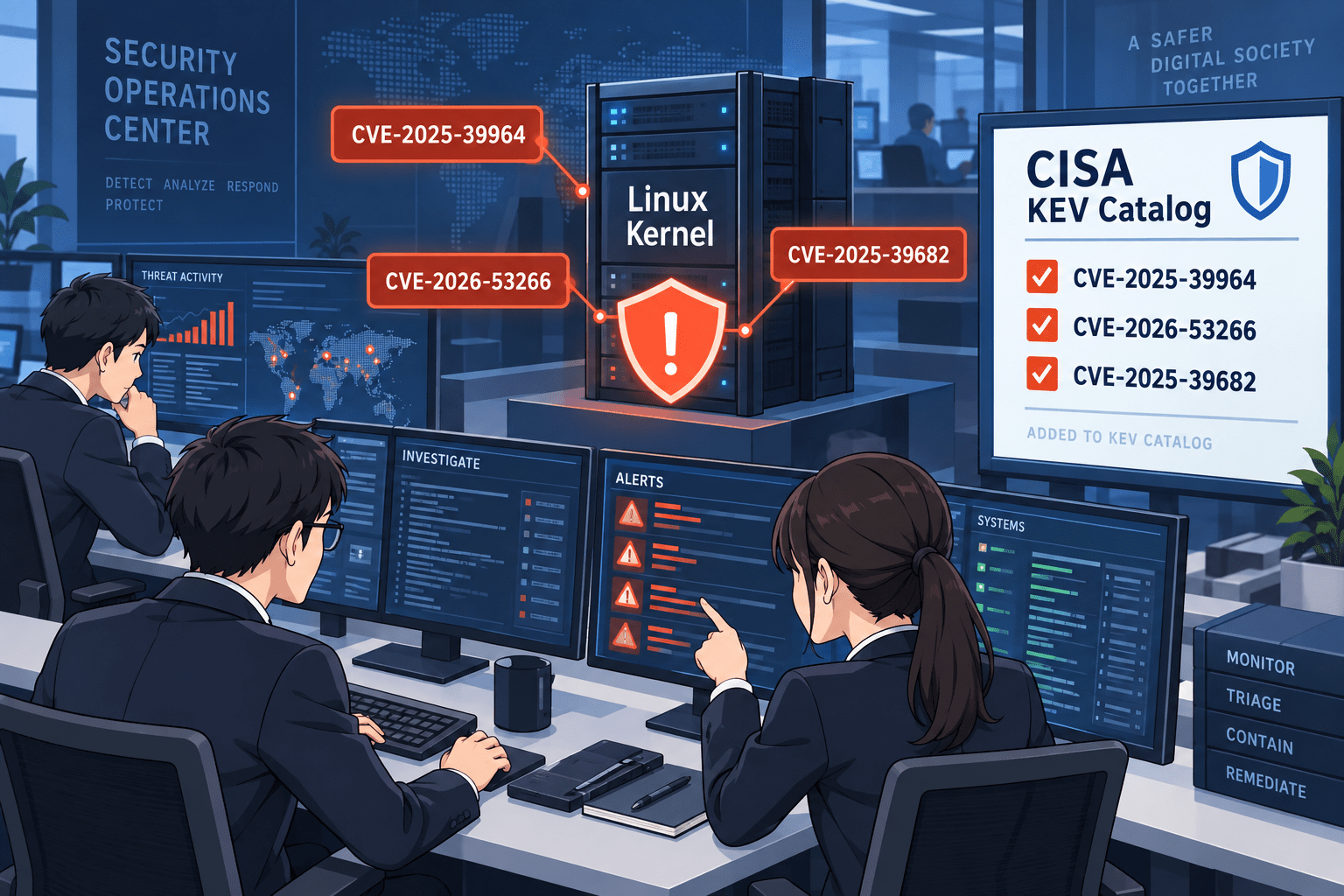CISA、Linux Kernelの脆弱性　CVE-2025-39964・CVE-2026-53266・CVE-2025-39682のサイバー攻撃での悪用を確認、KEVカタログに追加