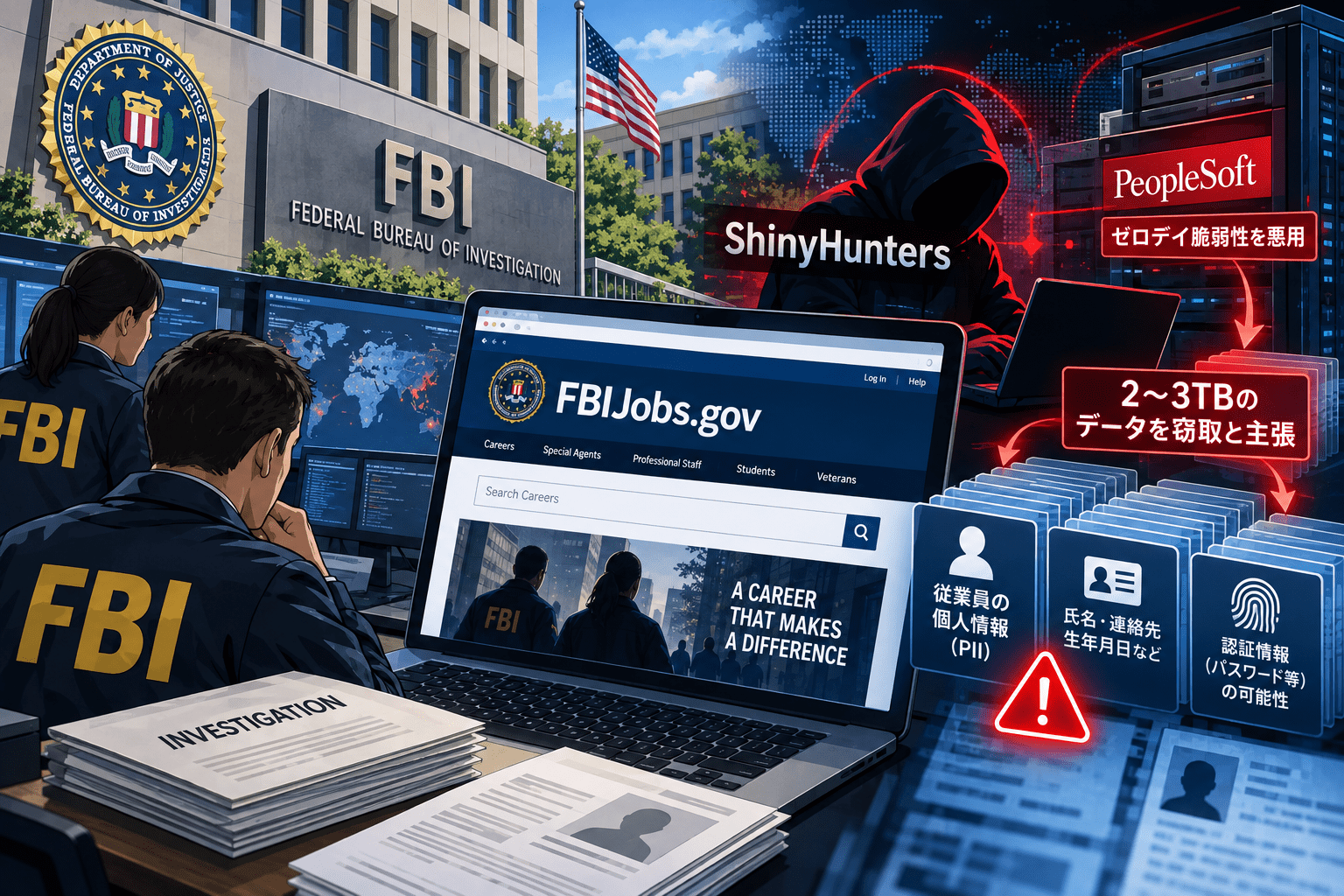 FBIがFBIJobs.govへの不正アクセスを調査　ShinyHuntersがPeopleSoftゼロデイで2～3TB窃取を主張、従業員の個人情報にも影響