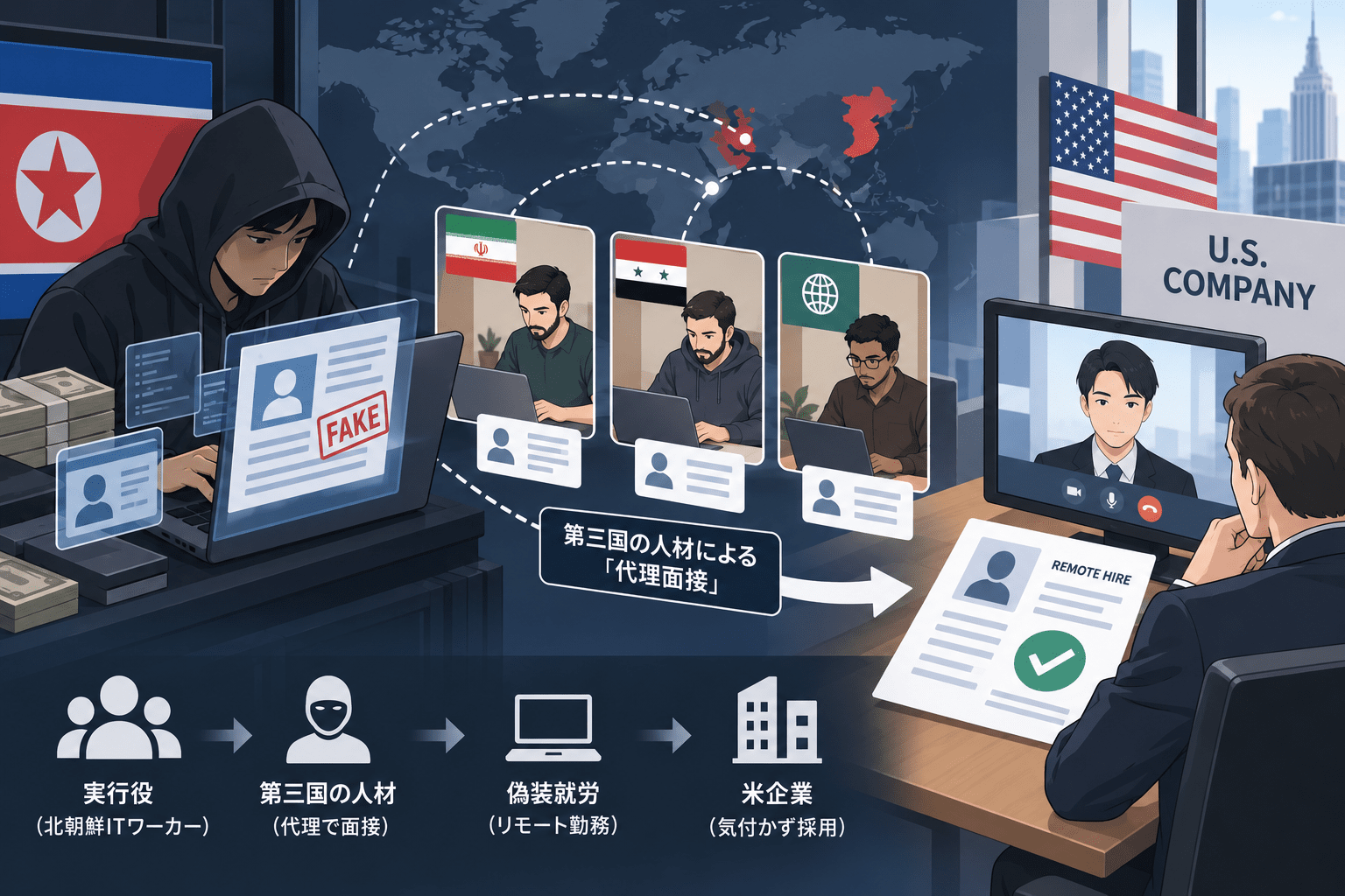 北朝鮮ITワーカー、イラン・シリアなど第三国人材を「代理面接」に採用　米企業への偽装就労を多国籍化