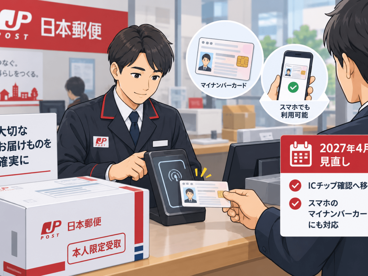 日本郵便、本人限定受取郵便を2027年4月に見直し ICチップ確認へ移行