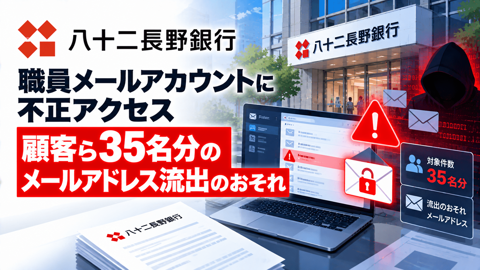 八十二長野銀行、職員メールアカウントに不正アクセス―顧客ら35名分のメールアドレス流出のおそれ