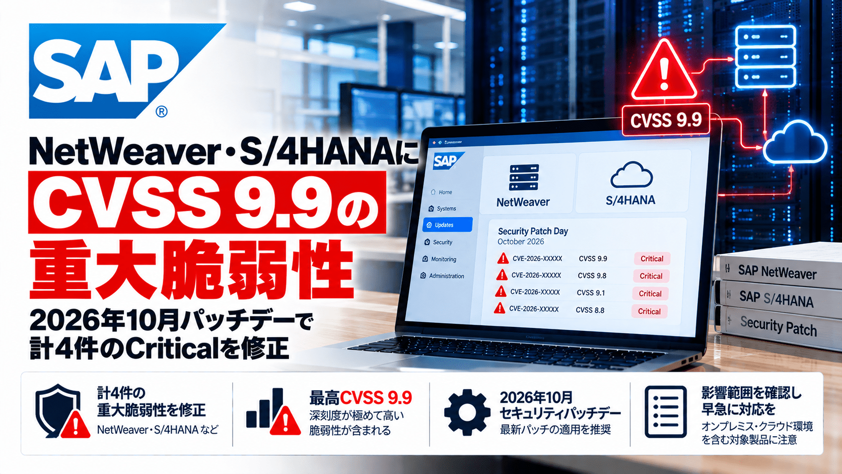 SAP、NetWeaver・S/4HANAにCVSS 9.9の重大脆弱性―2026年10月パッチデーで計4件のCriticalを修正