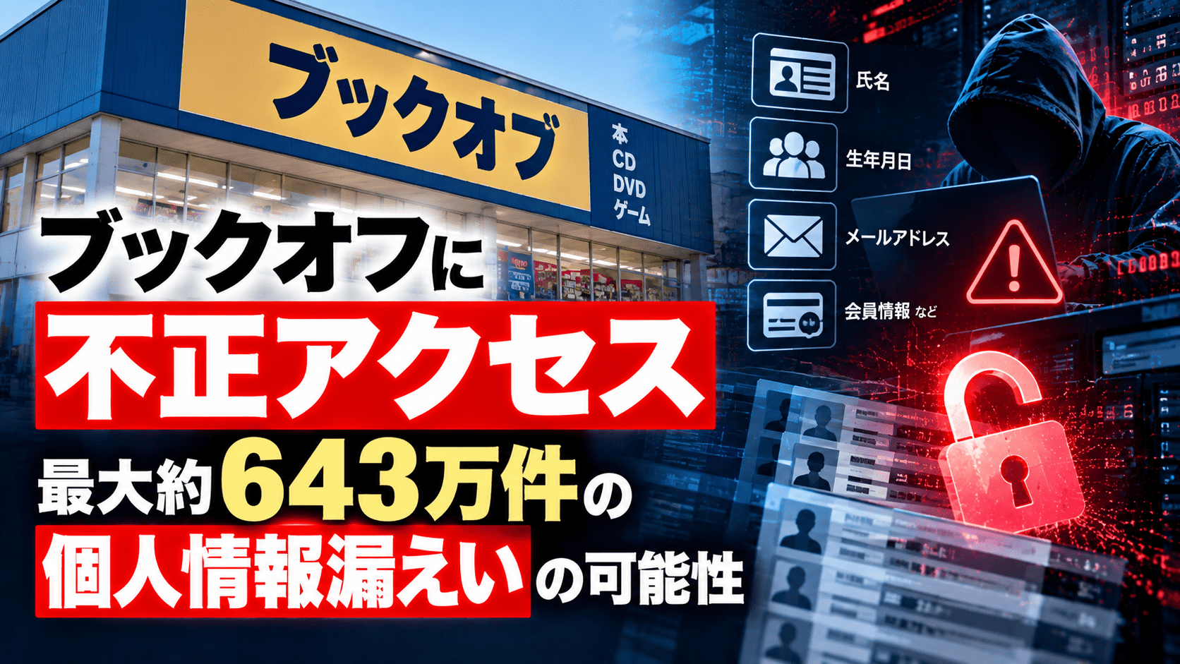 ブックオフ、会員管理システムへ不正アクセスによるサイバー攻撃、最大約643万件の個人情報漏洩の恐れ