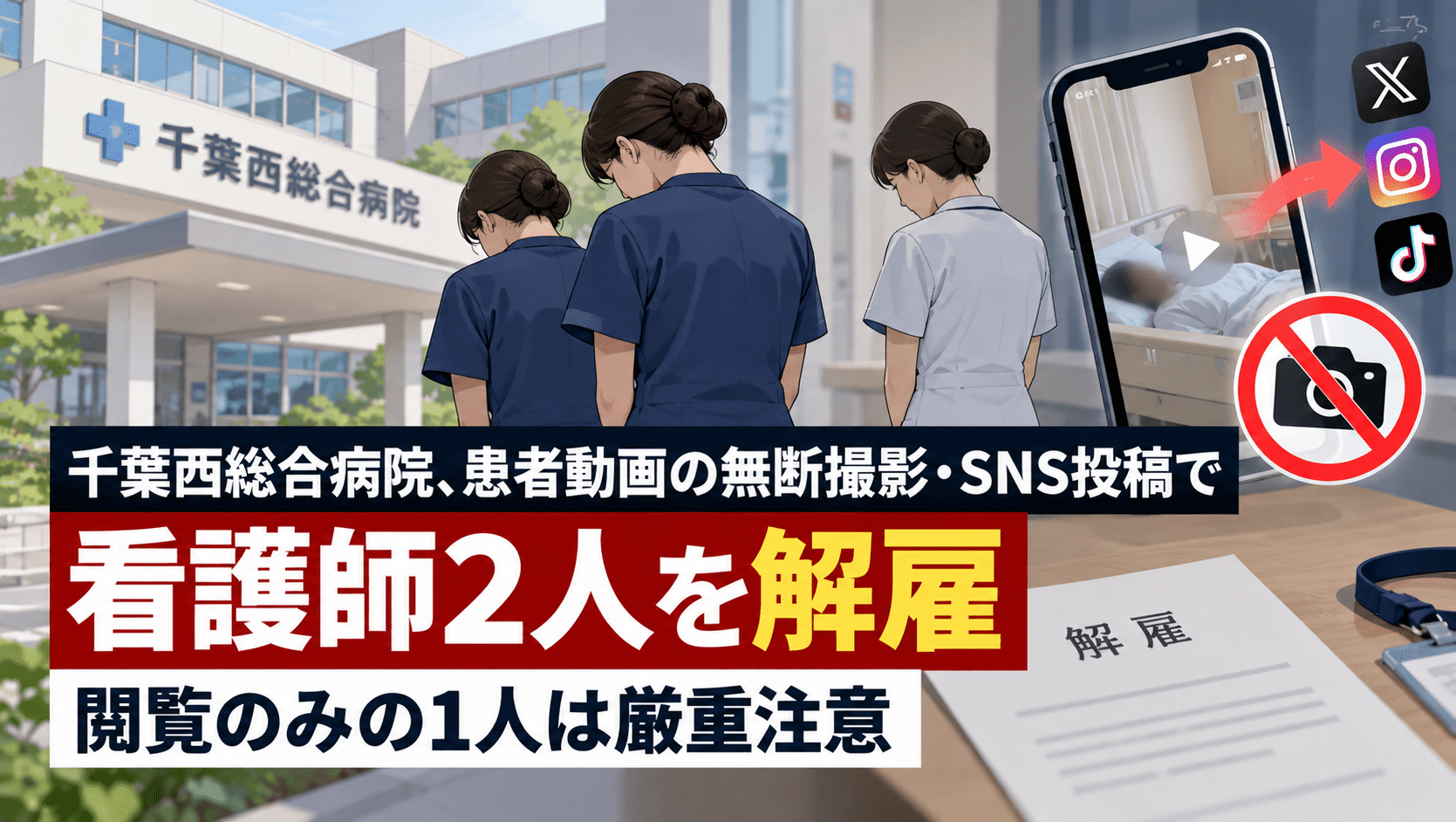 千葉西総合病院、患者動画の無断撮影・SNS投稿した看護師2人を解雇―閲覧のみの1人は厳重注意