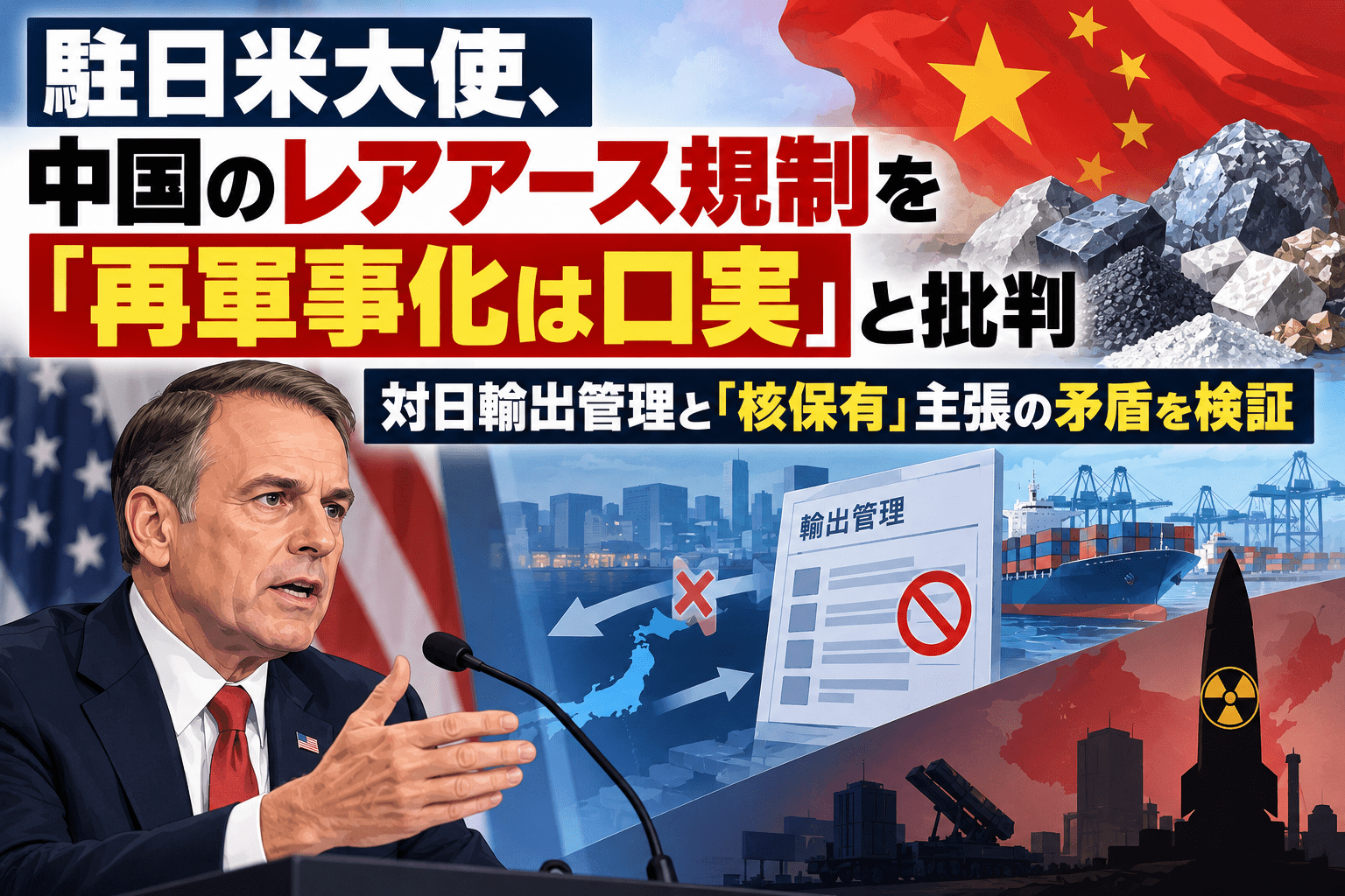 駐日米大使、中国のレアアース規制を「再軍事化は口実」と批判　対日輸出管理と「核保有」主張の矛盾を検証