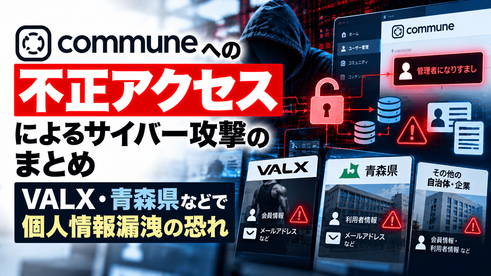 コミューン「Commune」への不正アクセスによるサイバー攻撃のまとめ-VALX・青森県などで個人情報漏洩の恐れ