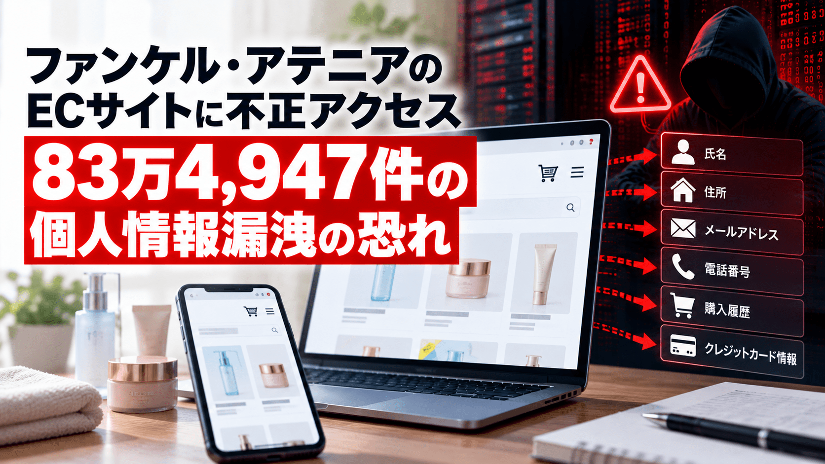 ファンケル・アテニアのECサイトに不正アクセスによるサイバー攻撃、83万4,947件の個人情報漏洩の恐れ