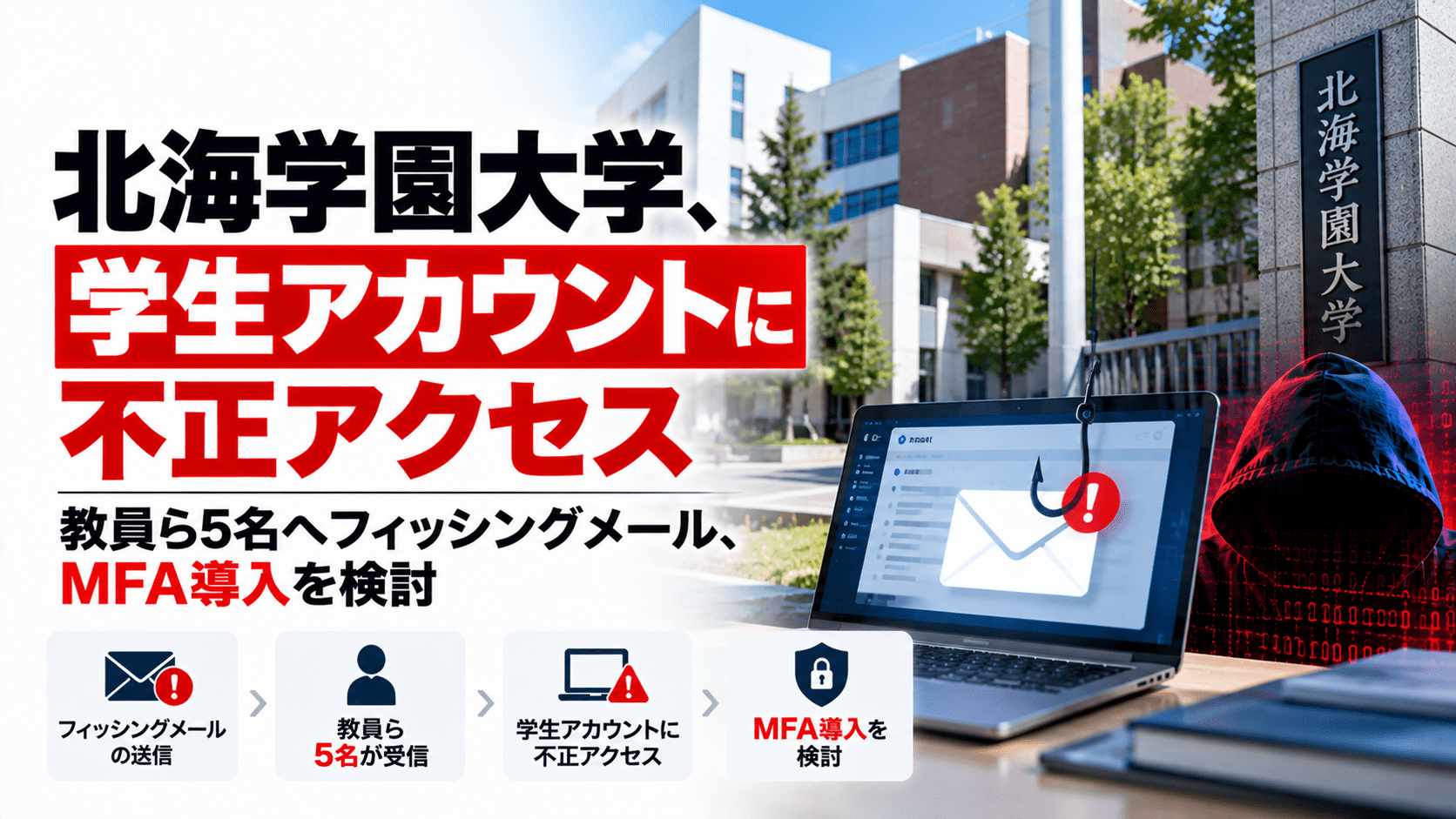 北海学園大学、学生アカウントに不正アクセス―教員ら5名へフィッシングメール、MFA導入を検討