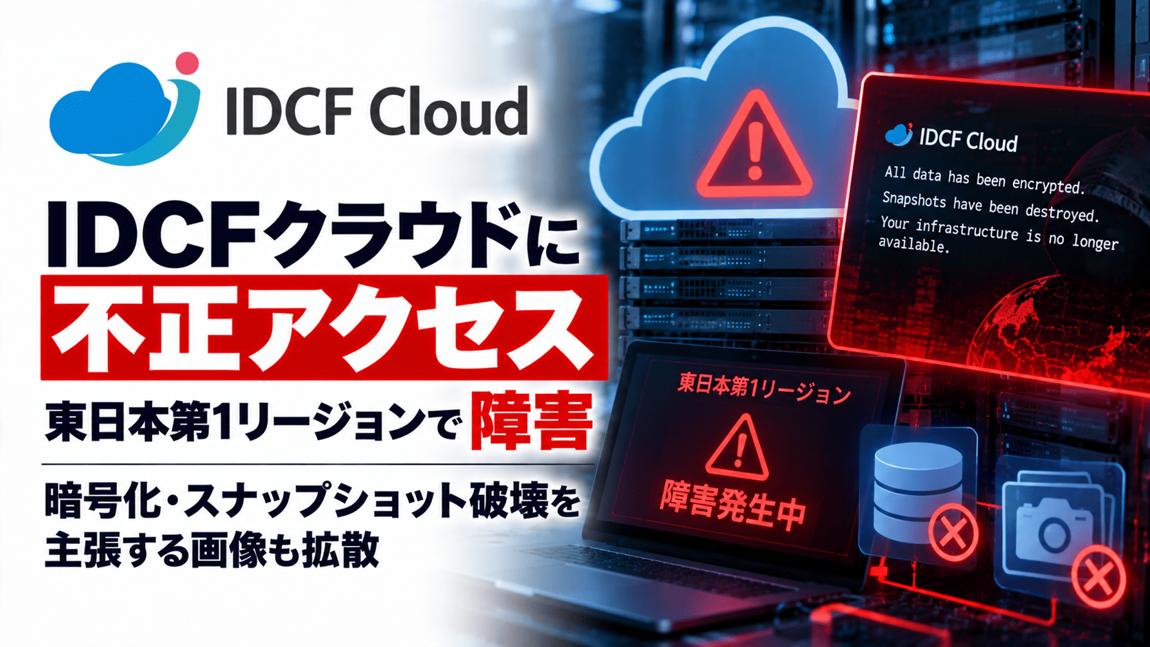 IDCFクラウドに不正アクセス、東日本第1リージョンで障害―暗号化・スナップショット破壊を主張する画像も拡散