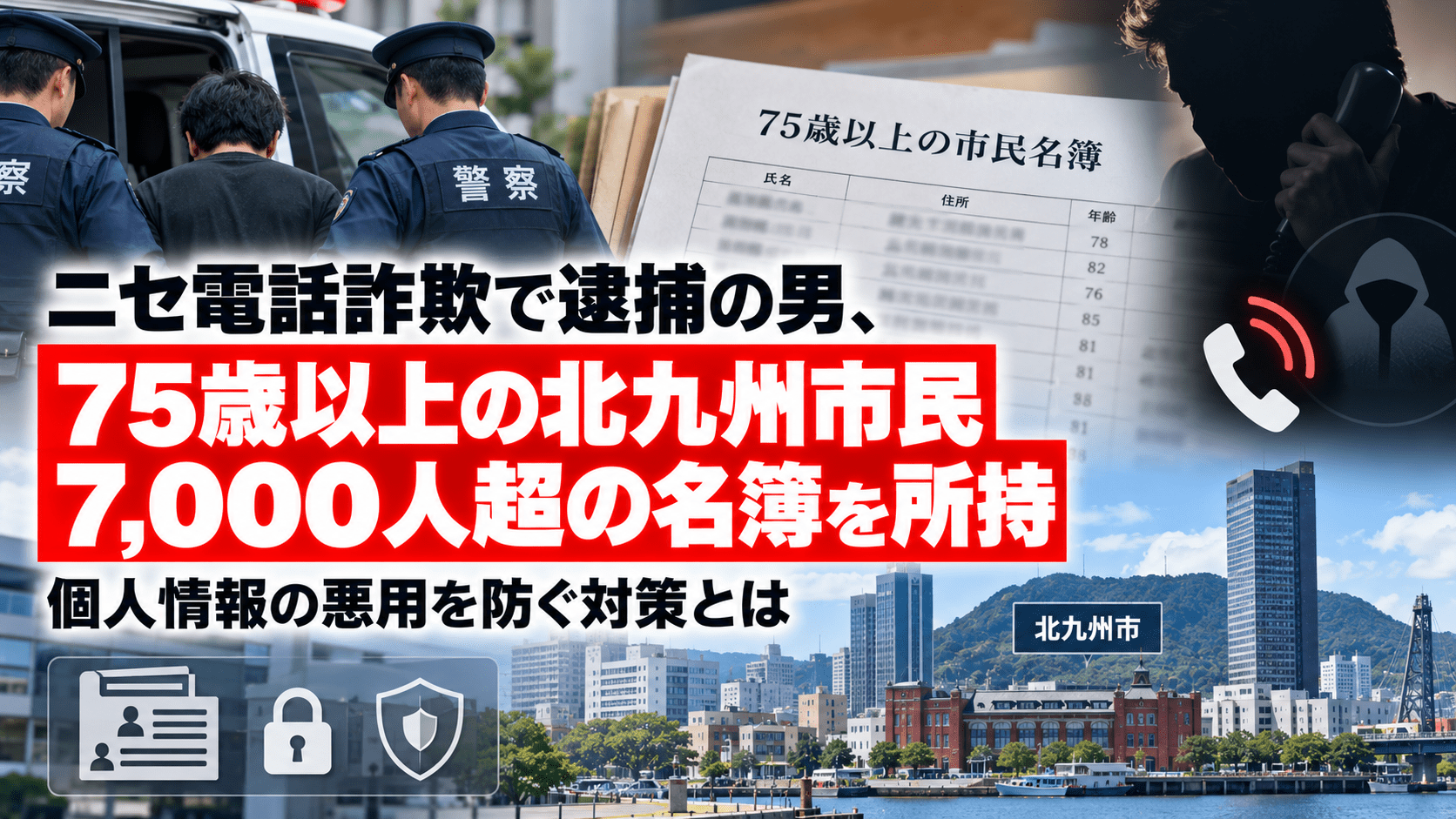 ニセ電話詐欺で逮捕の男、75歳以上の北九州市民7,000人超の名簿を所持―個人情報の悪用を防ぐ対策とは