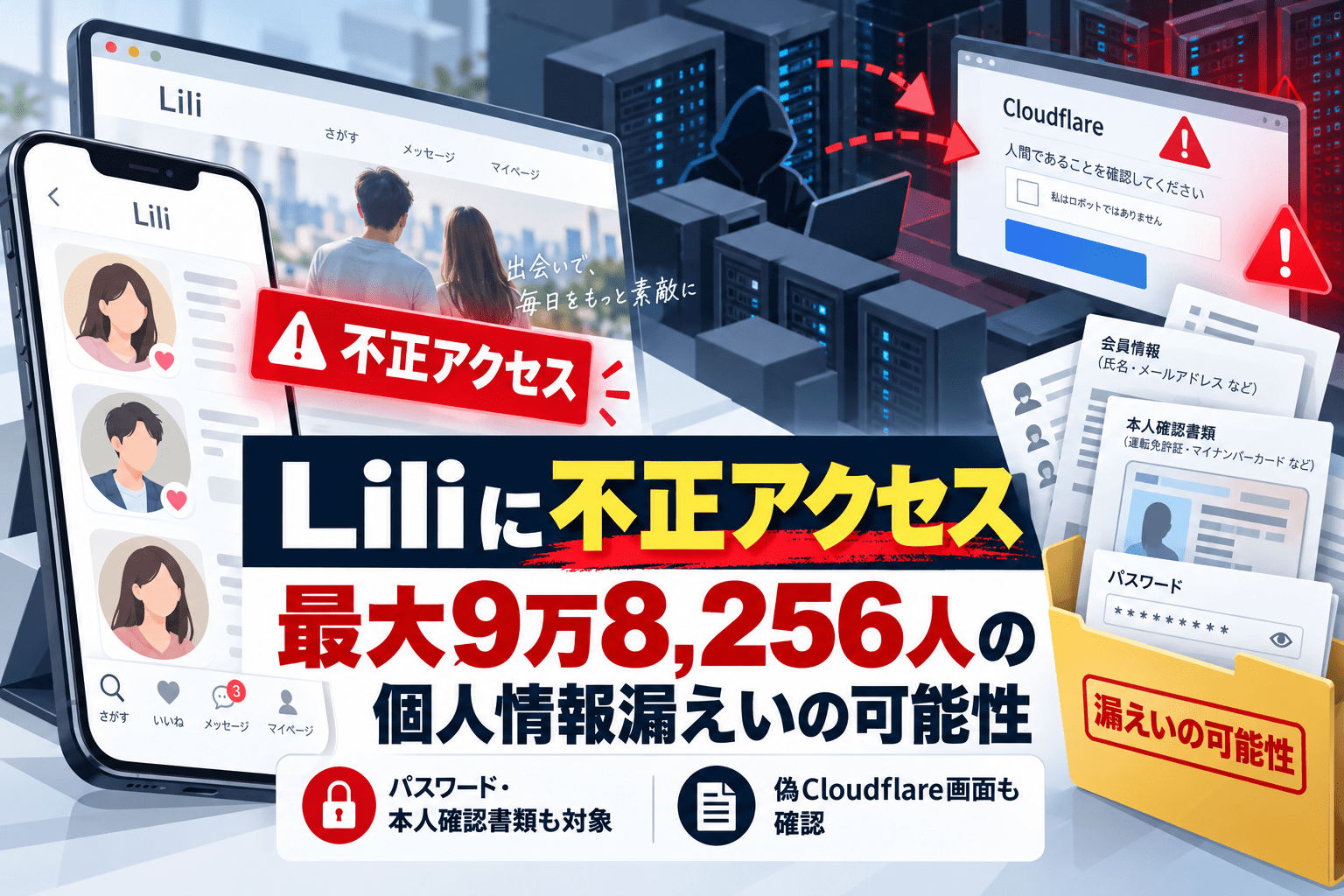マッチングサイト「Lili」に不正アクセス、会員最大9万8,256人の個人情報漏えいの可能性―パスワードや本人確認書類、偽Cloudflare画面も
