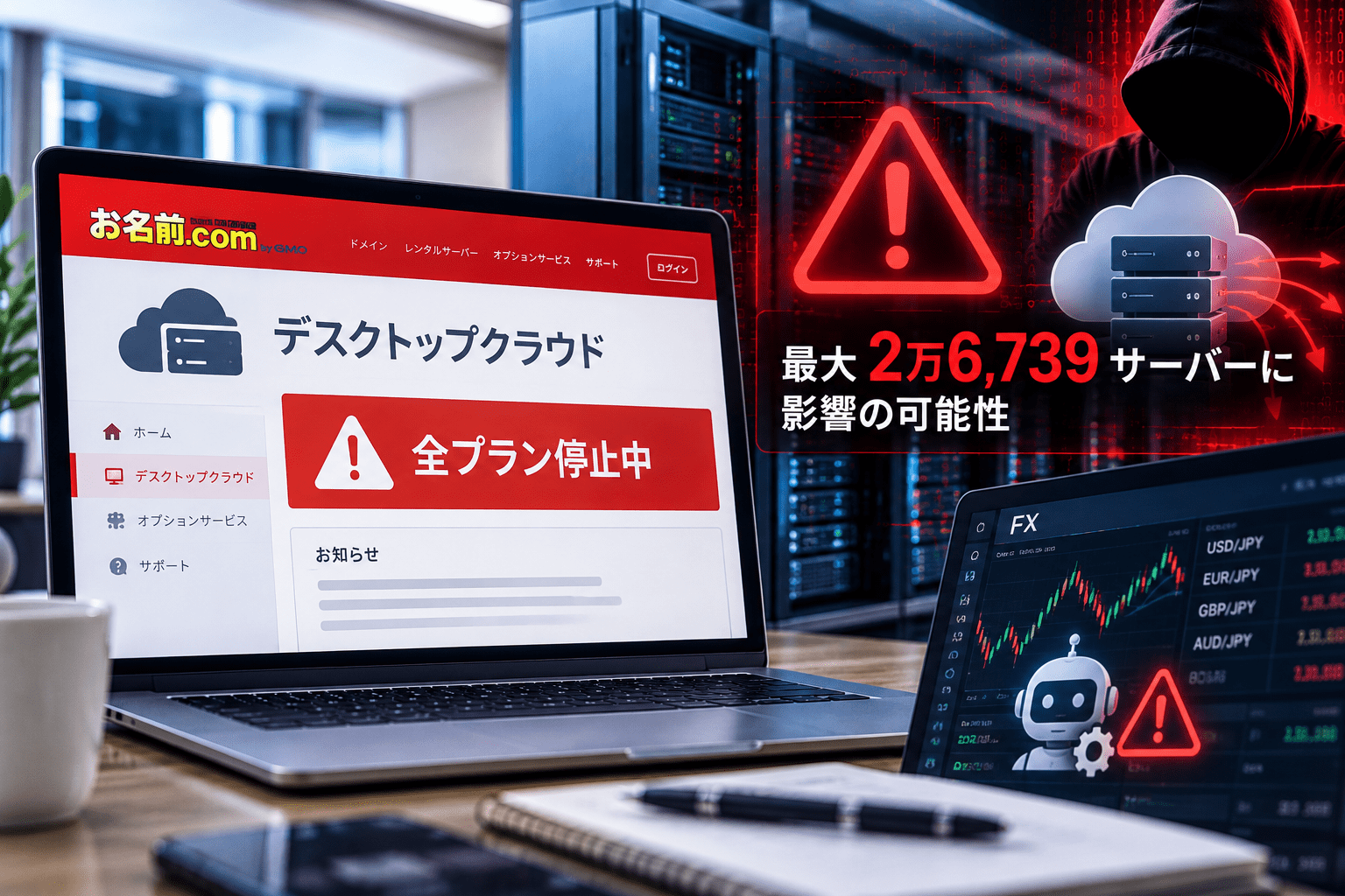 お名前.com「デスクトップクラウド」に不正アクセス、最大2万6,739サーバーに影響の可能性　全プラン停止、FX自動売買にも注意