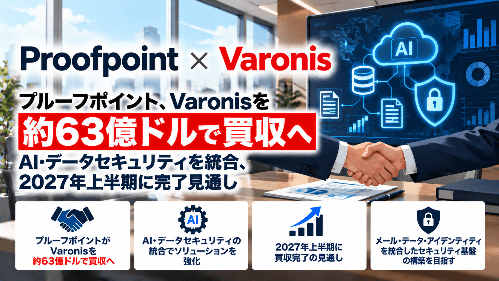 プルーフポイント、Varonisを約63億ドルで買収へ―AI・データセキュリティを統合、2027年上半期に完了見通し