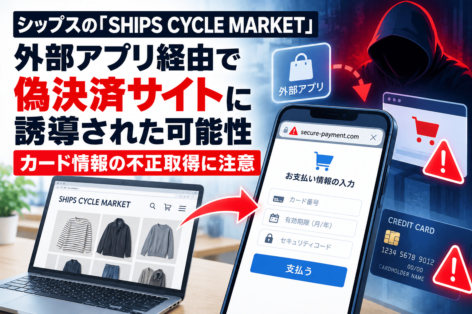 シップスの「SHIPS CYCLE MARKET」、外部アプリ経由で偽決済サイトに誘導された可能性　カード情報の不正取得に注意