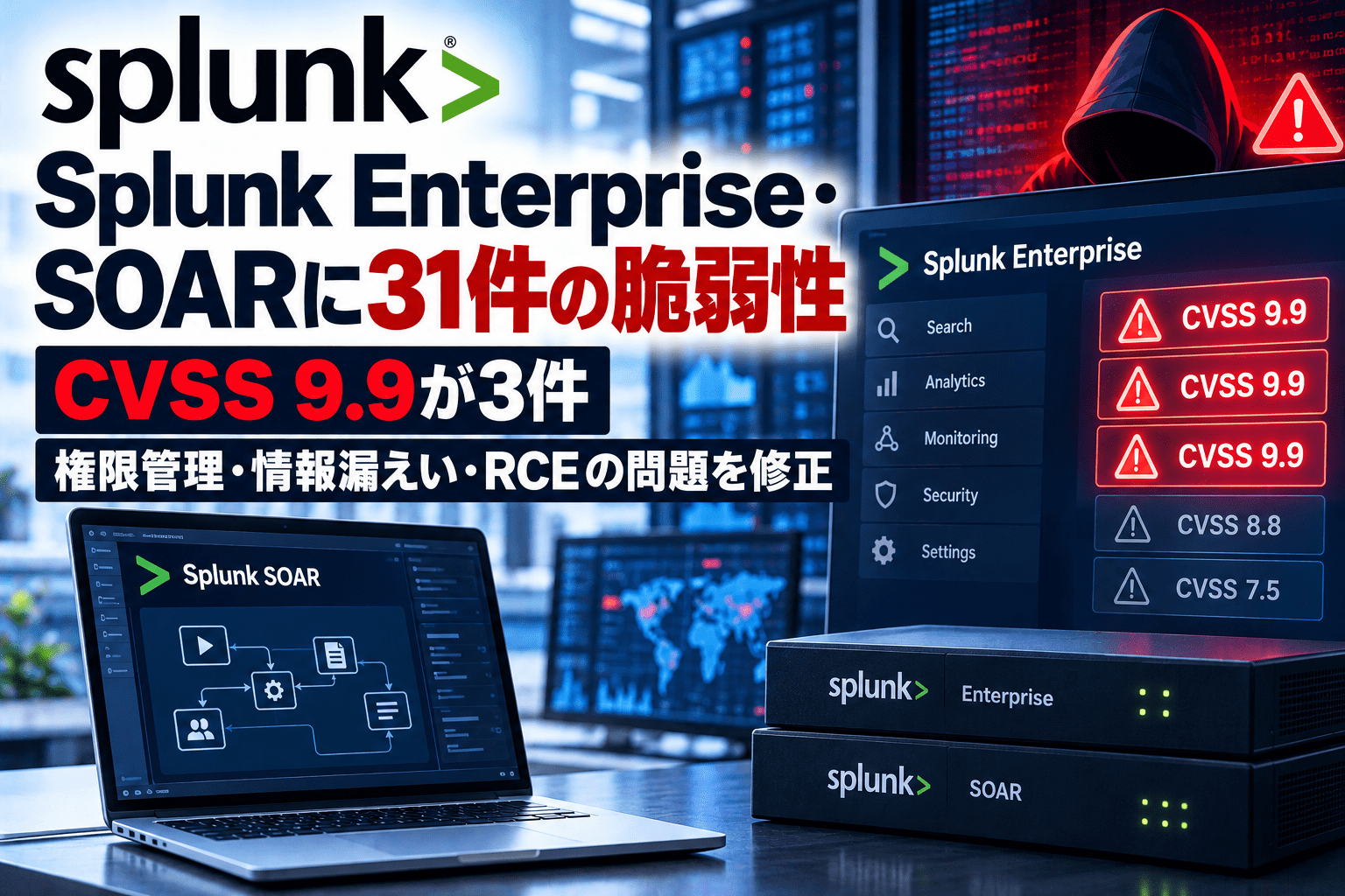 Splunk Enterprise・SOARに31件の脆弱性、CVSS 9.9が3件　権限管理・情報漏えい・RCEの問題を修正