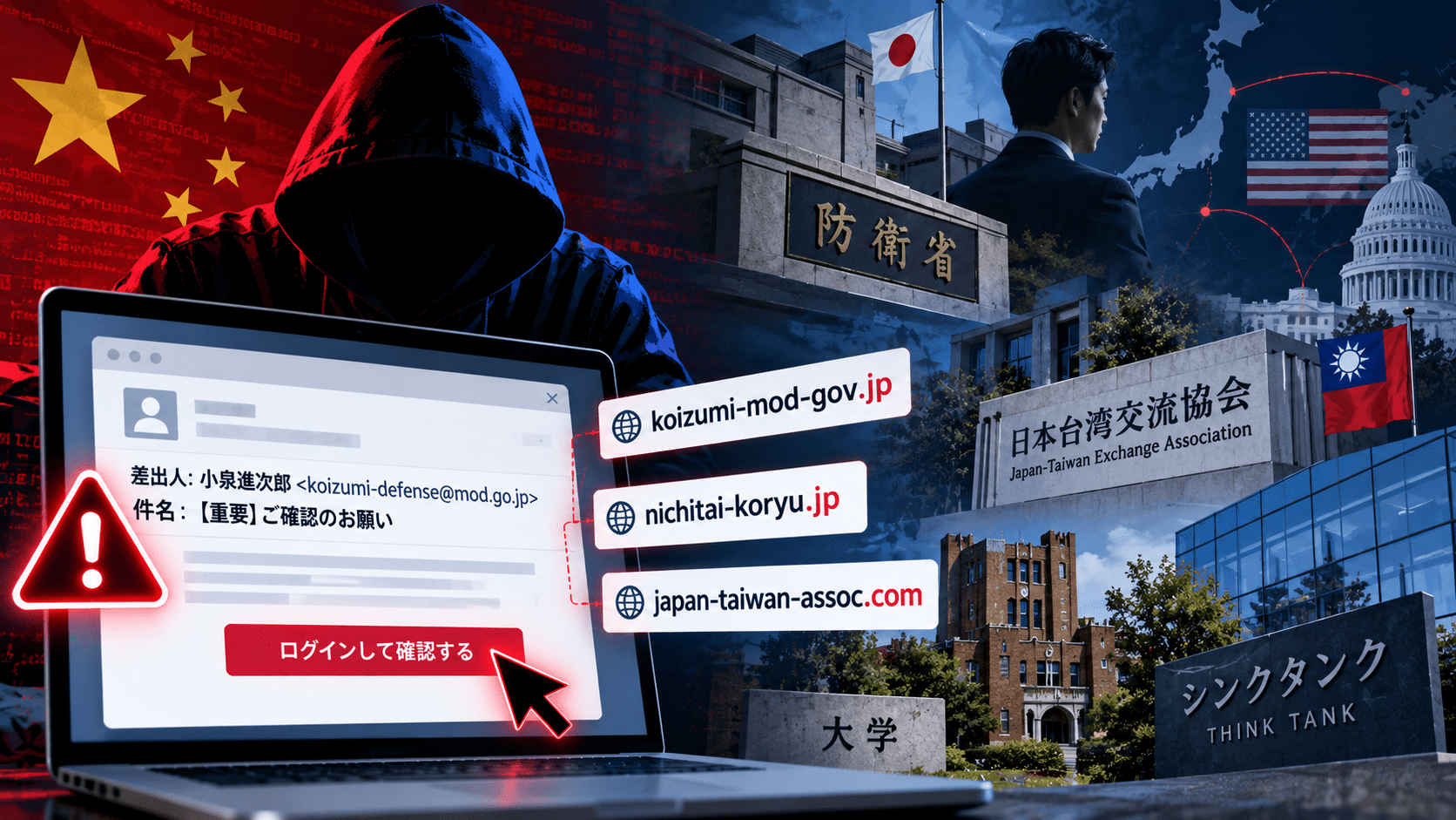 中国関連脅威アクター「TA419」、日米のシンクタンク・大学などを狙う認証情報フィッシング-小泉防衛相や日本台湾交流協会を装うドメインも