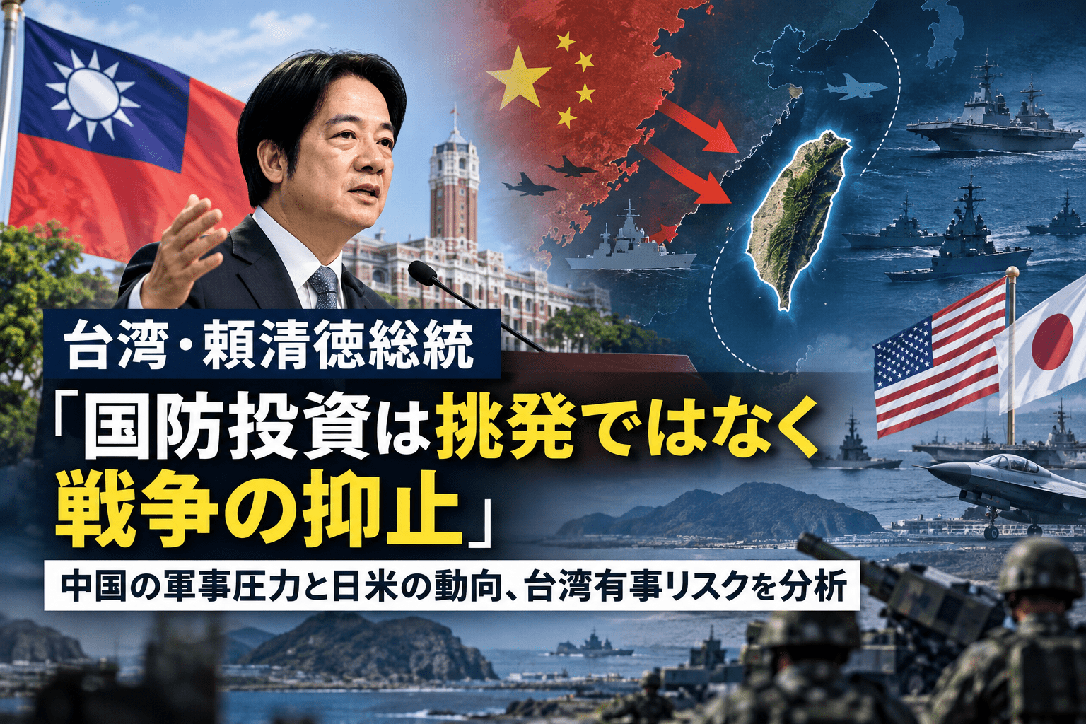 台湾・頼清徳総統「国防投資は挑発ではなく戦争の抑止」―中国の軍事圧力と日米の動向、台湾有事リスクを分析