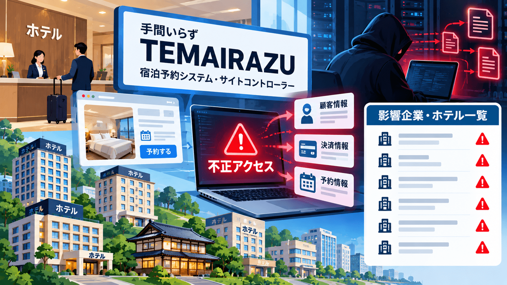 手間いらず「TEMAIRAZU」の不正アクセスによるサイバー攻撃 のまとめ-影響企業・ホテル一覧
