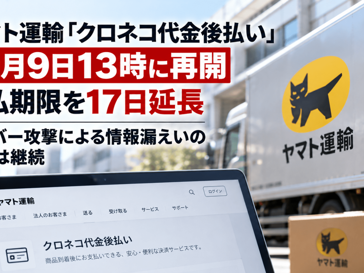 ヤマト運輸「クロネコ代金後払い」10月9日13時に再開 支払期限を17日